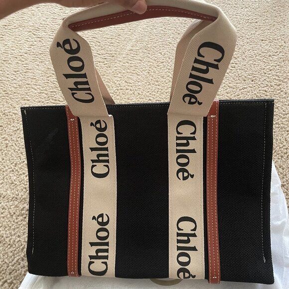Chloe Woody Medium Wool-Felt Black Tote - Picture 1 of 4